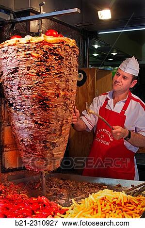 Stock Photo - Turkey, Istanbul, preparing shawarma. Fotosearch