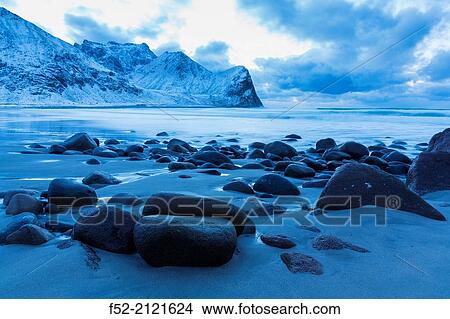 Picture - Unstad, Lofoten Archipelago, Nordland county, Norway, Arctic Circle, Europe.. Fotosearch