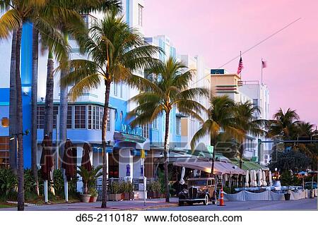 USA, Florida, Miami Beach, South Beach hotels on Ocean Drive, dawn. View Large Photo Image Stock Photo - USA, Florida, Miami Beach, South Beach hotels on Ocean Drive, dawn.. Fotosearch