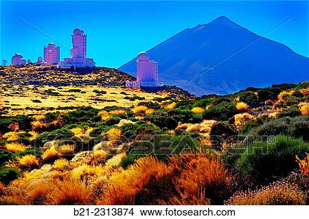 Picture - "Astronomical Observatory at Izaña, Teide in background, Tenerife, Canary Islands, Spain". Fotosearch