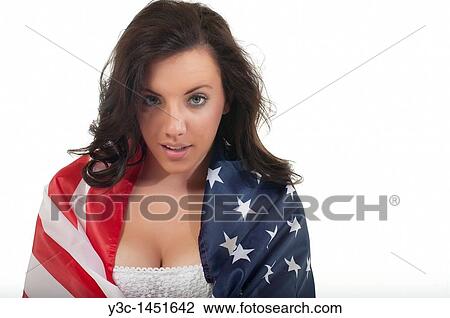 Attractive woman wearing american flag View Large Photo Image Stock Image - Attractive woman wearing american flag. Fotosearch