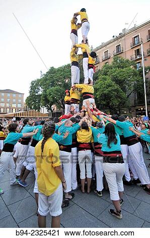 "Castellers traditional human towers, Barcelona, Catalonia, Spain. " View Large Photo Image Stock Image - "Castellers traditional human towers, Barcelona, Catalonia, Spain. ". Fotosearch