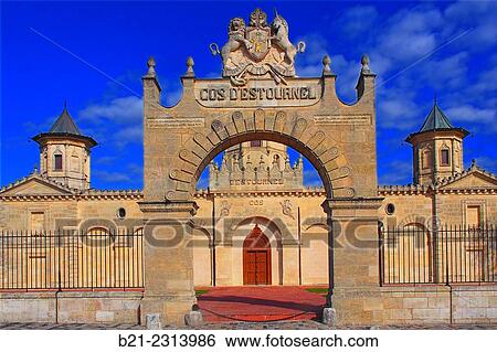Stock Photograph - "Château Clos d´Estournel, First Grand Cru Classé 1855 wine, in the Medoc, Bordeaux wines district, Gironde, Aquitaine, France". Fotosearch