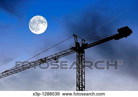 Stock Photo - Crane and moon. Fotosearch