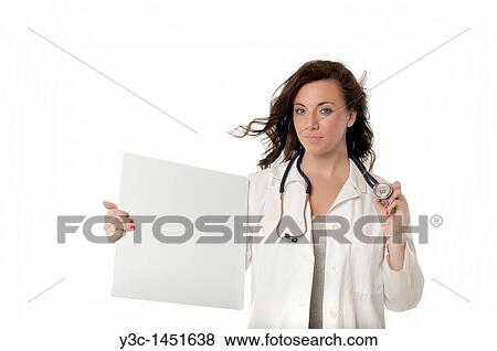Female Doctor in white lab coat with stethoscope View Large Photo Image Stock Photo - Female Doctor in white lab coat with stethoscope. Fotosearch