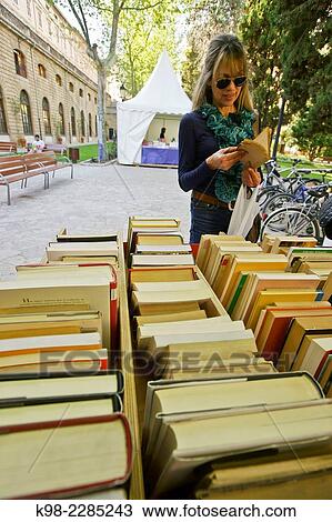 Stock Image - Fira del llibre antic (Second-Hand Book Fair). La Misericordia. Palma. Majorca. Balearic Islands. Spain. Fotosearch