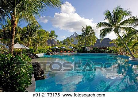 Stock Photography - "French Polynesia, Leeward archipelago, Bora Bora island, Luxury Hotel resort Saint-Regis". Fotosearch
