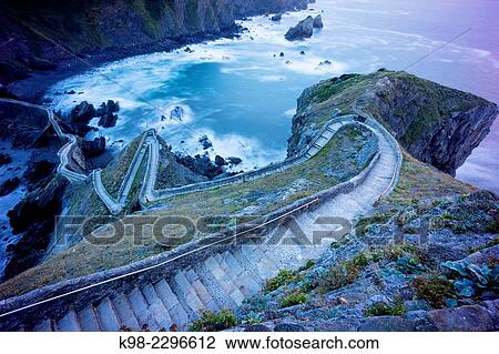 Stock Image - "Gaztelugatxe, Sancti Johannis de Castiello (San Juan del Castillo), 11th Century, Vizcaya, Basque Country, Spain. ". Fotosearch