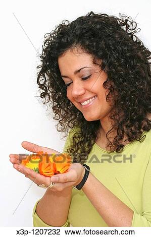 Girl with marigolds View Large Photo Image Stock Image - Girl with marigolds. Fotosearch