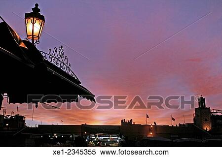 Stock Photography - "Jemaa el Fna square at sunrise, Marrakech, Morocco". Fotosearch