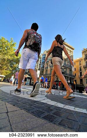 Stock Image - "La Rambla, Pla de la Boqueria aka Pla de l´Ós with mosaic by Joan Miró, Barcelona, Catalonia, Spain. ". Fotosearch