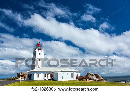 Stock Photography - "Lighthouse, Cape Columbine Nature Reserve, West Coast Peninsula, Western Cape province, South Africa, Africa". Fotosearch