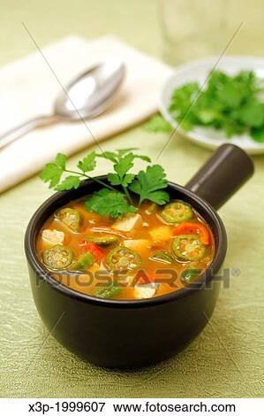 Okra soup with tofu. View Large Photo Image Stock Photo - Okra soup with tofu.. Fotosearch