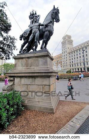 Stock Photo - "One of the 28 sculptures created by Frederic Marés for the universal exhibition in 1929, Plaça de Catalunya square, Eixample district, Barcelona, Catalonia, Spain". Fotosearch