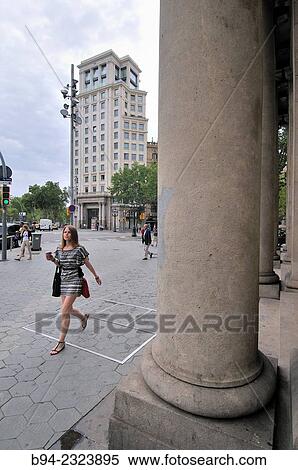 Stock Photography - "Passeig de Gràcia avenue intersection with Gran Via de les Corts Catalanes, Eixample area, Barcelona, Catalonia, Spain". Fotosearch