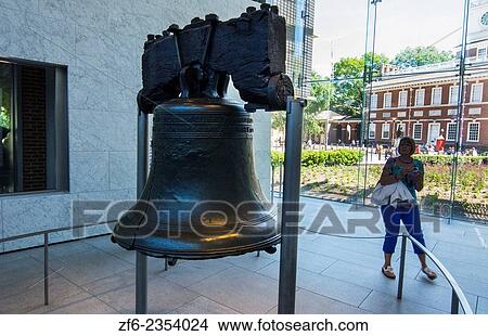 Picture - Philadelphia Pennsylvania ILiberty Bell in ndependence Hall famous historical building for our USA Constitution with tourists taking pictures.. Fotosearch