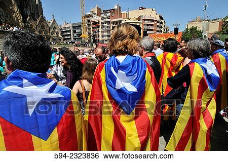 Stock Photograph - "Political demonstration for the independence of Catalonia, 2014, Sagrada Familia Temple area. Barcelona, Catalonia, Spain. ". Fotosearch