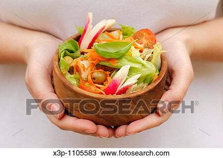 Salad in wooden bowl. View Large Photo Image Stock Image - Salad in wooden bowl.. Fotosearch