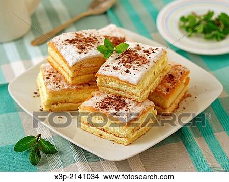 Picture - Sponge cake with cream.. Fotosearch