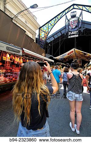 "The Mercat de Sant Josep de la Boqueria, often simply referred to as La Boqueria. Large public market in the Ciutat Vella district of Barcelona, Catalonia, Spain" View Large Photo Image Stock Image - "The Mercat de Sant Josep de la Boqueria, often simply referred to as La Boqueria. Large public market in the Ciutat Vella district of Barcelona, Catalonia, Spain". Fotosearch