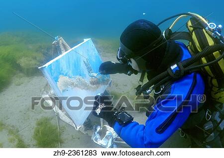 "Underwater artist Yuriy Alexeev (Yuri Alekseev) paints a picture under water. Lake Baikal, Listvyanka, Irkutsky District, Irkutsk Oblast, Siberia, Russia, Eurasia. " View Large Photo Image Stock Image - "Underwater artist Yuriy Alexeev (Yuri Alekseev) paints a picture under water. Lake Baikal, Listvyanka, Irkutsky District, Irkutsk Oblast, Siberia, Russia, Eurasia. ". Fotosearch