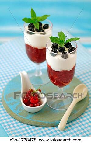 Yogurt with blackberries and red berries jam View Large Photo Image Stock Photo - Yogurt with blackberries and red berries jam. Fotosearch