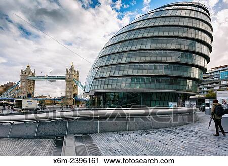 Stock Image - "City Hall and Tower Bridge. London, England, United kingdom, Europe. ". Fotosearch