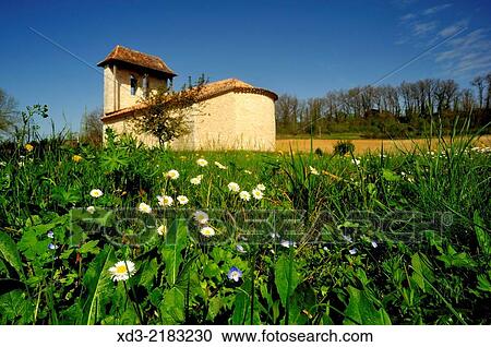 Stock Image - "Eglise de Valette, Valette Church, near Lougratte, Lot-et-Garonne Department, Aquitaine, France. ". Fotosearch