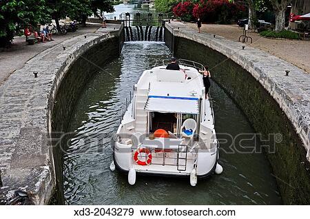 Stock Photo - "locks in Canal du Midi at Villeneuve de Beziers, Herault Department, France. ". Fotosearch