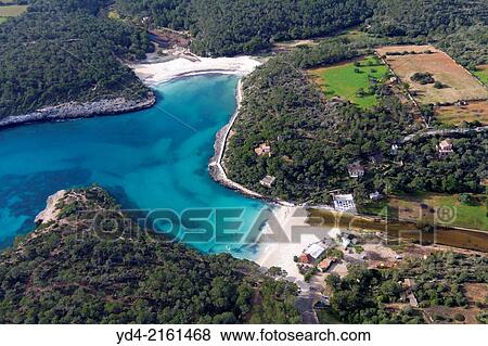 Aerial View of Cala Mondrago, Mallorca, Balearic Island, Spain. View Large Photo Image Stock Photo - Aerial View of Cala Mondrago, Mallorca, Balearic Island, Spain.. Fotosearch