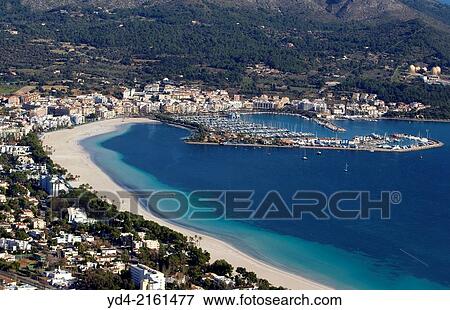 Stock Photo - Aerial View of PollenÃ§a Bay, Balearic Island, Spain.. Fotosearch