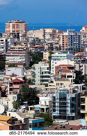Albania, Albanian Riviera, Saranda, elevated city view. View Large Photo Image Picture - Albania, Albanian Riviera, Saranda, elevated city view.. Fotosearch