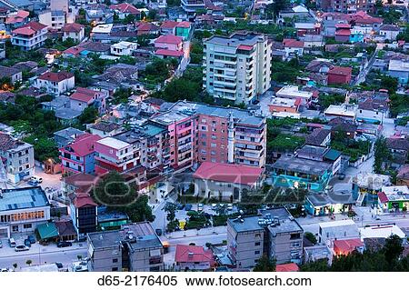 Stock Photography - Albania, Berat, elevated town view from the Kala Citadel.. Fotosearch