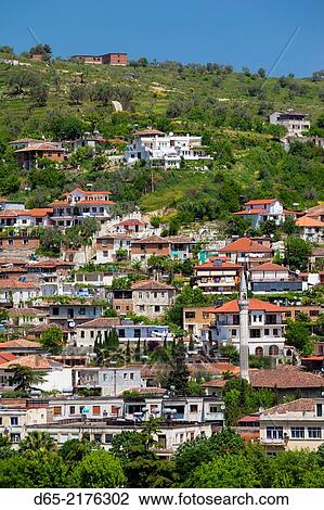 Albania, Berat, elevated view of Mangalem, Old Town. View Large Photo Image Stock Image - Albania, Berat, elevated view of Mangalem, Old Town.. Fotosearch