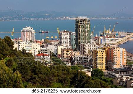 Albania, Durres, elevated city view. View Large Photo Image Stock Photography - Albania, Durres, elevated city view.. Fotosearch