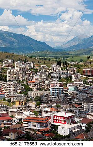 Albania, Gjirokastra, elevated view of new town. View Large Photo Image Stock Photo - Albania, Gjirokastra, elevated view of new town.. Fotosearch