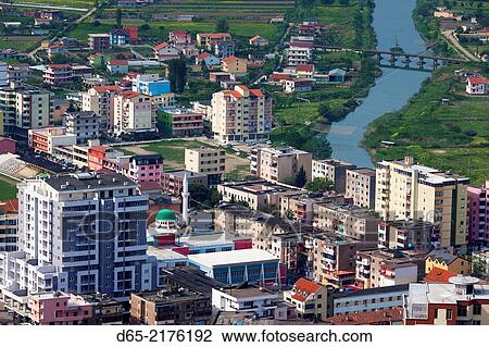 Albania, Lezha, elevated town view from Lezha Castle. View Large Photo Image Stock Image - Albania, Lezha, elevated town view from Lezha Castle.. Fotosearch