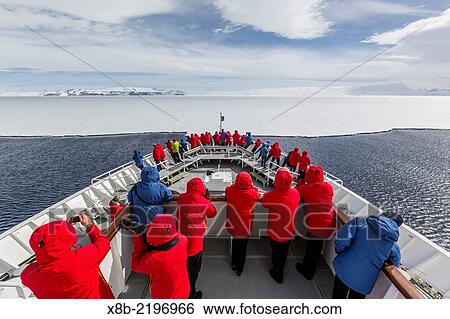 Stock Photograph - Approaching first year hold fast ice aboard the National Geographic Explorer in Duse Bay, Weddell Sea, Antarctica.. Fotosearch