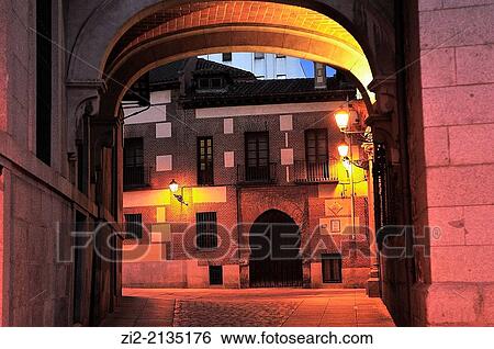 Stock Photograph - Arch of entrance at Plaza de la Villa, Madrid, Spain. Fotosearch