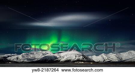 Picture - Aurora Borealis, Hornafjordur, Eastern Iceland.. Fotosearch