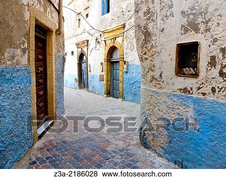 Blue streets of Essaouira, Morocco. View Large Photo Image Stock Photo - Blue streets of Essaouira, Morocco.. Fotosearch