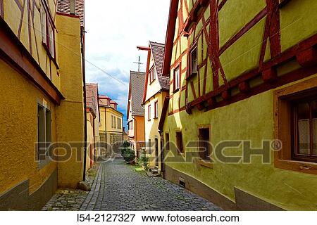 Stock Photo - Brick Street Scene Rothenburg Germany DE Franconia Bavaria.. Fotosearch
