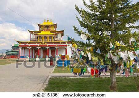 Buddhist prayer flags blow in the wind at the Ivolginsky Datsan temple, built in 1945, in the village of Verkhnyaya Ivolga, near Ulan Ude, Buryatia, Siberia, Russia View Large Photo Image Stock Image - Buddhist prayer flags blow in the wind at the Ivolginsky Datsan temple, built in 1945, in the village of Verkhnyaya Ivolga, near Ulan Ude, Buryatia, Siberia, Russia. Fotosearch