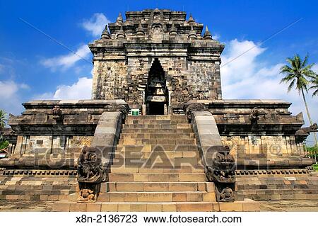 Stock Image - Candi, Mahayana Buddhist temple (8th century), Mendut, near Magelang, Central Java, Indonesia.. Fotosearch