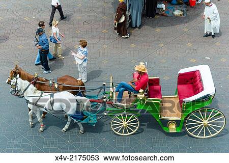 Stock Image - Carriage, Place Jemaa El Fna (Djemaa El Fna), Marrakesh (Marrakech), Morocco, North Africa, Africa.. Fotosearch