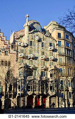 Casa Batllo (Batllo House). Designed by Antoni Gaudà (1905-1907). Passeig de Grà cia. Barcelona, Catalonia, Spain. View Large Photo Image Stock Photography - Casa Batllo (Batllo House). Designed by Antoni Gaudà (1905-1907). Passeig de Grà cia. Barcelona, Catalonia, Spain.. Fotosearch