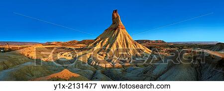 Stock Photo - Castildetierra rock formation in the Bardena Blanca area of the Bardenas Reales Natural Park, Navarre, Spain.. Fotosearch