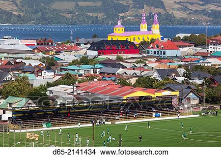 Chile, Chiloe Island, Castro, Iglesia de San Francisco church, elevated view. View Large Photo Image Picture - Chile, Chiloe Island, Castro, Iglesia de San Francisco church, elevated view.. Fotosearch