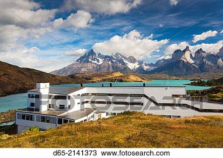 Chile, Magallanes Region, Torres del Paine National Park, Lago Pehoe, Explora Hotel, morning. View Large Photo Image Stock Image - Chile, Magallanes Region, Torres del Paine National Park, Lago Pehoe, Explora Hotel, morning.. Fotosearch