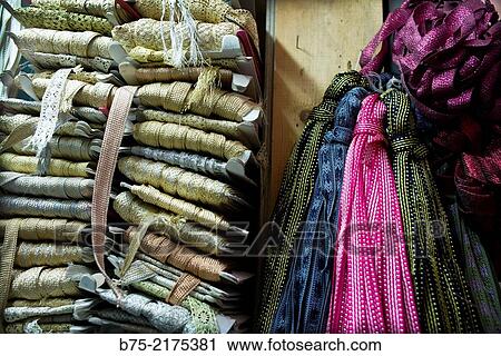 Close-up of ribbons and trimmings in a typical Moroccan haberdashery shop in Fez Medina, Morocco, Africa View Large Photo Image Stock Image - Close-up of ribbons and trimmings in a typical Moroccan haberdashery shop in Fez Medina, Morocco, Africa. Fotosearch